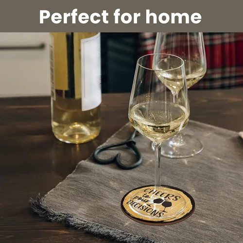 Vista 6 de Divertidos posavasos para bebidas, juego de 8 con soporte, base de corcho absorbente para protección de mesa, hechos de madera de ingeniería, ideal