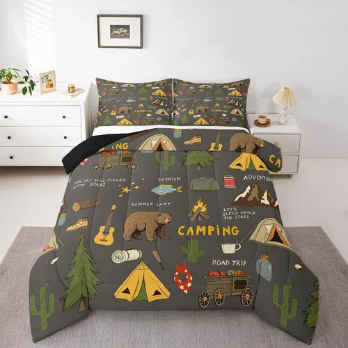 Vista 8 de Erosebridal American Flag Twin Comforter Set Army Green Camo Bedding Set for Kids Boys Girls Bear Claw Hunting Theme Bed Set Camoflage Camping