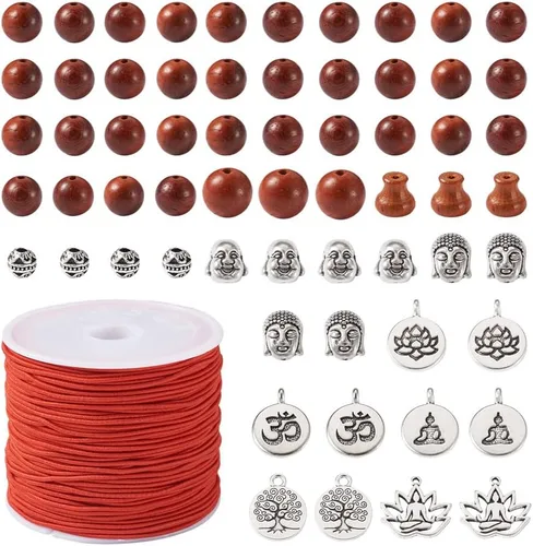 Vista 8 de Mega Pet Kit de fabricación de pulseras, 324 cuentas redondas de palisandro, 6 cuentas redondas de madera natural, 12 cuentas redondas de cabeza