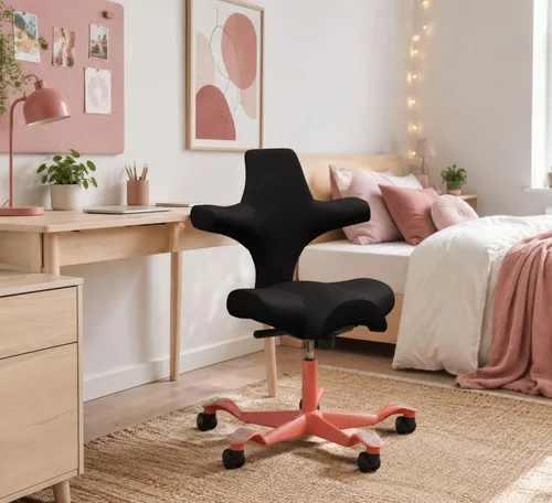 Vista 19 de HAG Capisco Sit to Stand Chair-Blush Rose Frame-Upholstered Black Onyx Vinyl
