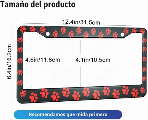 Vista 2 de HOSNYE Marco de Matrícula de Pata de Perro Animal Pata Roja de Cachorro Marco de Matrícula de Metal Cubierta de Matrícula Marcos de Placas Frontales