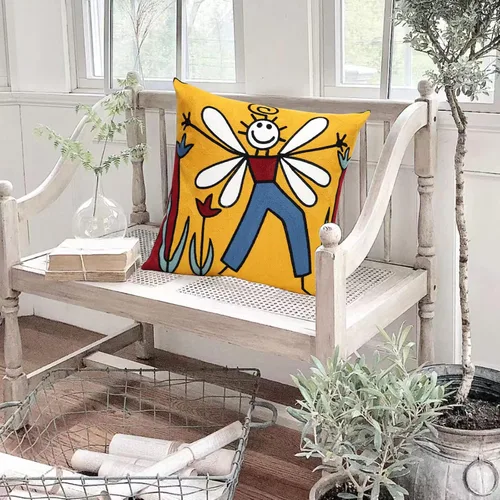 Vista 3 de 1 pieza de fundas de almohada decorativas bordadas para sofá, fundas de cojín de decoración 45,7 x 45,7 cm (Bee Boy)