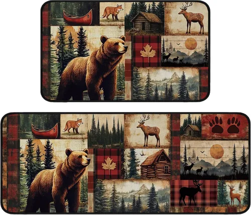 Vista 14 de Bencailor Juego de 2 alfombras y tapetes de cocina de Papá Noel afroamericano de Navidad, antideslizantes, color negro, tapete de baño, tapete