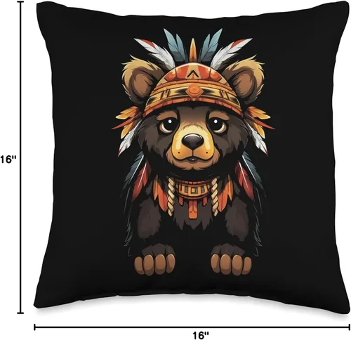Vista 4 de Native American Day American Indian Pride Cojín de oso indígena indígena nativo americano, diseño de artes tribales, 16 x 16 pulgadas, multicolor