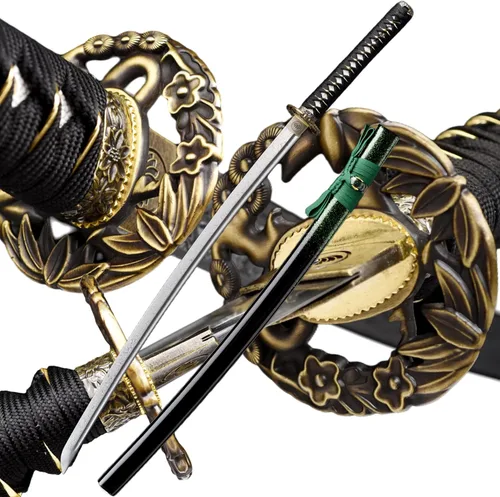 Vista 10 de Katana，Hand-Forged Katana Sword，Razor-Sharp 1095 & T10 Damascus Steel Blade, Full-Tang Structure for Martial Arts Practice, Collector's Display