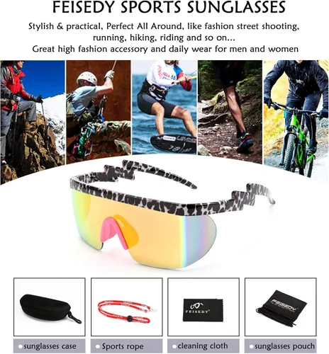Vista 7 de FEISEDY Gafas de sol deportivas de gran tamaño de los años 80, gafas de esquí con parte superior plana, visera futurista de una pieza para mujeres