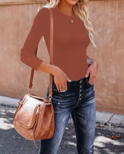 Vista 3 de REVETRO Camisetas de cuello redondo para mujer, manga larga, ajustadas, para invierno, básicas