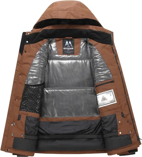 Vista 4 de Chaqueta de esquí para hombre, impermeable, resistente al viento, capucha extraíble para invierno, para motos de nieve, senderismo