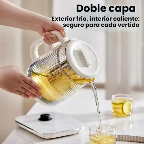 Vista 3 de Hervidor eléctrico de doble capa de 1,5 L con olla de estofado, olla de cristal para la salud, máquina de té de vidrio 9 en 1, panel táctil