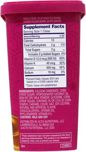 Vista 4 de Viactiv Max Formula Suplemento de calcio + vitamina D3 para la salud ósea, caramelo rico, 100 masticables suaves, paquete de 2