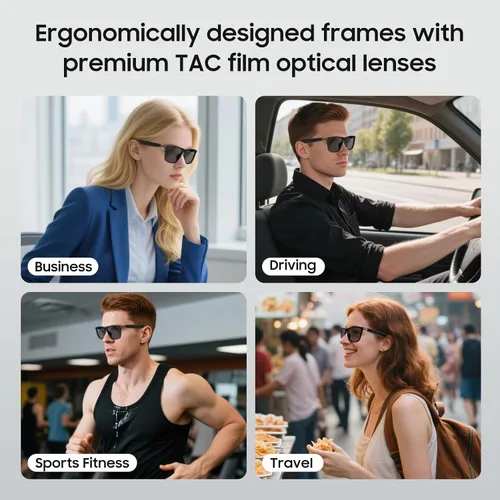 Vista 7 de Lentes de traductor AI, lentes de sol Bluetooth con más de 110 idiomas, lentes inteligentes inalámbricos alimentados por IA, interpretación