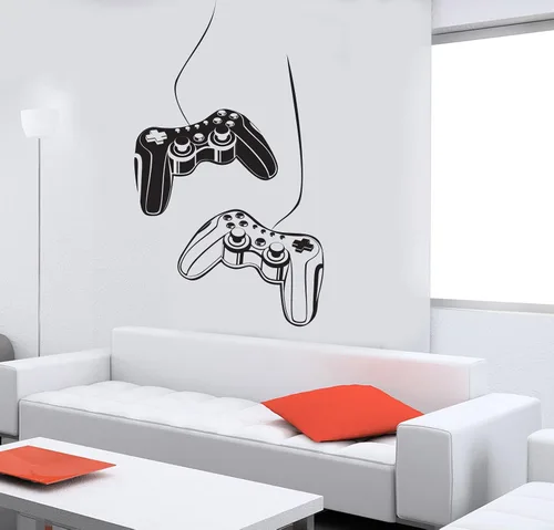 Vista 5 de Joystick - Adhesivo decorativo para pared, diseño de videojuegos, sala de juegos, niños, vinilo (ig2532) M 22.5 x 35 pulgadas, color negro