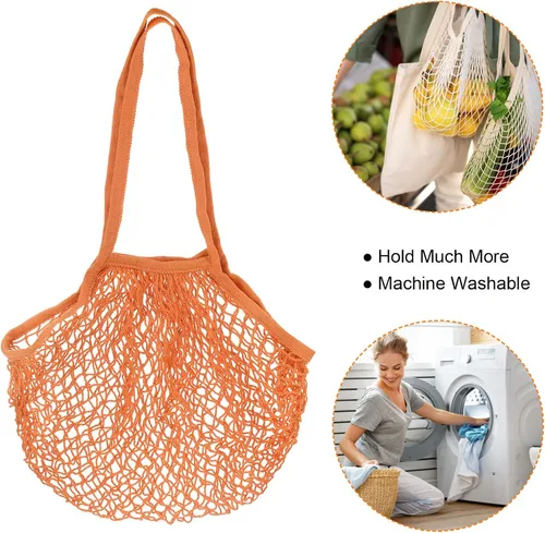 Vista 6 de MECCANIXITY Bolsa de malla de algodón con asa larga, reutilizable, lavable, malla de cadena, organizador de bolsas de comestibles para frutas