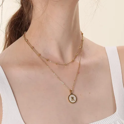 Vista 4 de ASHFUHZL Initial Necklaces for Women,18K Gold Silver Rose Gold Shell Letter Necklaces for Girls,Coin Pendants Stainless Steel Layered Initial