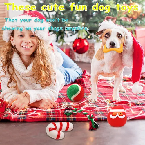 Vista 4 de Juguetes navideños para perros, juego de 6 juguetes navideños para perros con juguetes chirriantes