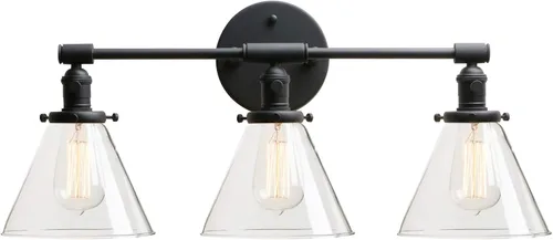 Vista 27 de PERMO Industrial Vintage Slope Pole Wall Mount Single Sconce with 6.7" Oval Dome Clear Glass Shade Antique Gold Wall Sconce Light Fixture