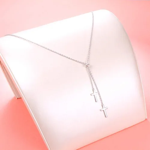 Vista 6 de FLYOW Collar Lariat de cadena larga, estilo simple, plata de ley 925, colgante de corazón ajustable en forma de Y