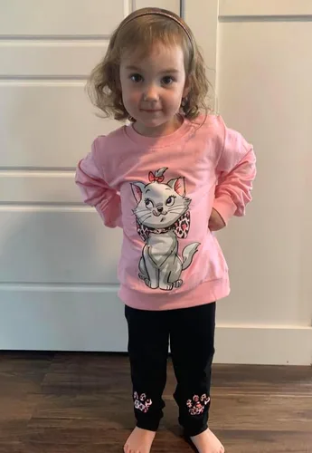 Vista 2 de RETSUGO Conjunto de camiseta y leggings con estampado de leopardo, 2 piezas, para niñas, ropa escolar y otoño