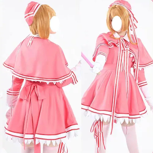 Vista 4 de Han shan Disfraz de cosplay, vestido de cosplay, vestido rosa, traje de batalla con sombrero para Halloween
