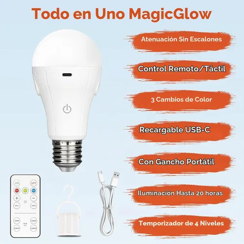Vista 3 de Neporal MagicGlow - Bombillas recargables con control remoto, funciona con pilas, no necesita tomacorriente, alimentadas por USB, regulables