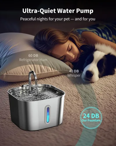 Vista 5 de Fuente de agua para gatos de acero inoxidable, fuente para gatos de 74 oz/2.2 L con bomba silenciosa, dispensador automático de agua para mascotas
