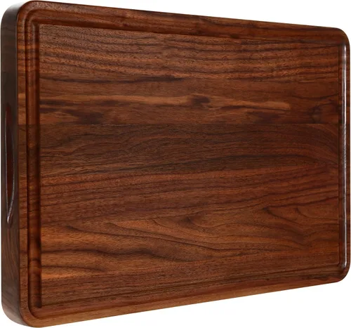 Vista 15 de AZRHOM Tabla de cortar de madera de nogal, tablas de cortar pequeñas de madera de 12 x 8 pulgadas con ranura profunda para jugo y mango lateral