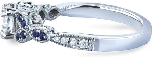 Vista 4 de Kobelli Anillo de compromiso frondoso de moissanita redonda con detalles de zafiro azul 5/8 CTW Oro blanco de 14 k (GH/VS, GH/I)