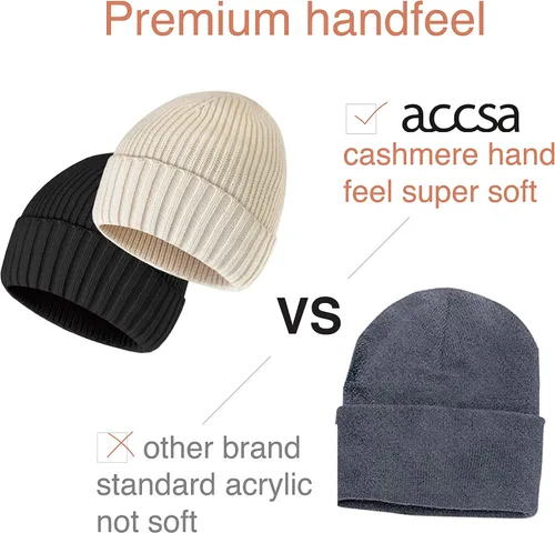 Vista 3 de accsa 2 Pack Men Winter Knit Beanie Hats Soft Warm Stretchy Skull Cap Unisex Cuffed Plain Hat for Men