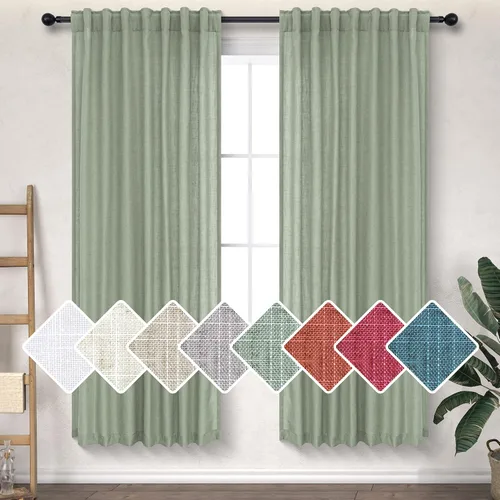 Vista 27 de DANCURTON Cortinas de lino para ventana, cocina moderna, dormitorio, ventanas pequeñas, 2 paneles con bolsillo con pestaña trasera, gruesas
