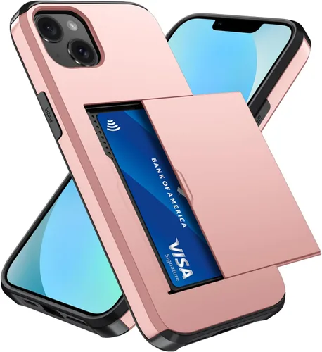 Vista 127 de Qinmay Funda compatible con iPhone 7 Plus/8 Plus con tarjetero, doble capa a prueba de golpes, funda protectora resistente con ranura oculta Negro