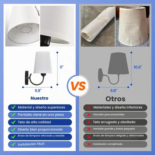 Vista 8 de Juego de 2 Apliques de Pared, Lámparas de Pared Modernas para Dormitorio, Apliques Luminaria de Pared con Pantalla de Tela Beige, Lámparas de Pared