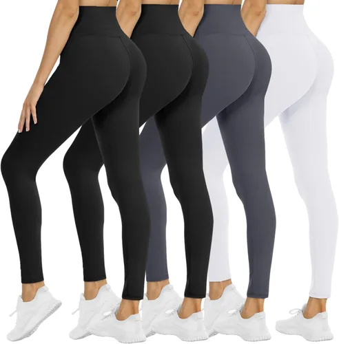 Vista 95 de NexiEpoch - Paquete de 4 leggings suaves para mujer, con bolsillos, control de abdomen y cintura alta, pantalones capri para yoga y ejercicio