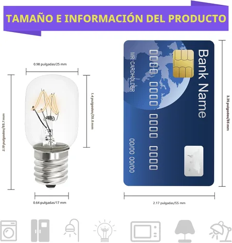 Vista 3 de AMI PARTS 8206232A Bombilla 40w 125v Microondas Horno Luz -Bajo Capó Microondas Bombilla - E17 Fit para Whirlpool Microondas Bombilla Apto