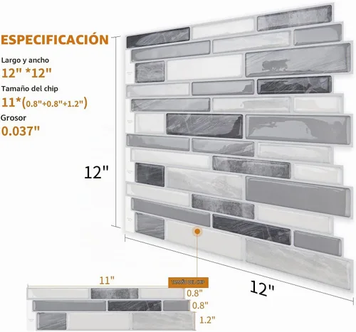 Vista 6 de WOWSTAR Azulejos Autoadhesivos de 10 Hojas para Salpicadero de Cocina, Azulejos Adhesivos para Salpicadero de Cocina (12"x 12", Gris) Pelar