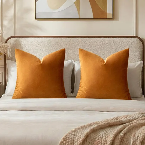 Vista 187 de GIGIZAZA Juego de 2 fundas de almohada doradas de terciopelo de 20 x 20 pulgadas para sofá Almohadas para sofá, tela texturizada suave de 9.88