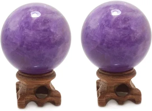 Vista 6 de Polar Jade Esfera de cristal de amatista con soporte de 1.969 in de diámetro, bolas de piedra protectora raras para decoración, curación