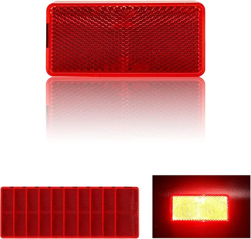 Vista 10 de Reflector autoadhesivo rectángulo de 3.701 x 1.732 in de seguridad impermeable para árboles de buzón de entrada – 10 piezas de plástico naranja
