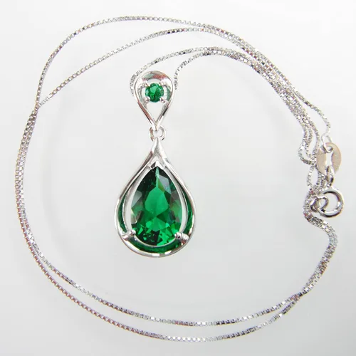 Vista 3 de Navachi 925 Sterling Silver 18k White Gold Plated 4.5ct Pear Emerald Ruby Necklace Pendant 18