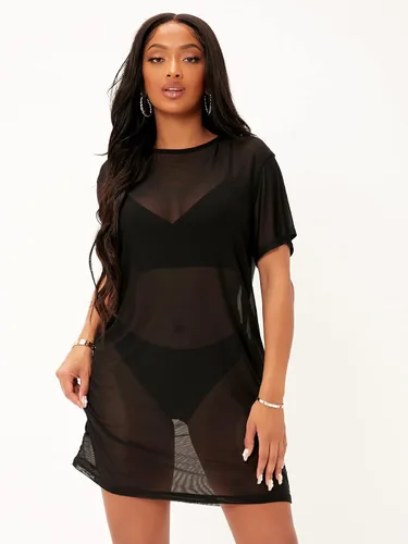 Vista 3 de MakeMeChic Vestido de malla transparente para mujer, para cubrir el traje de baño de playa