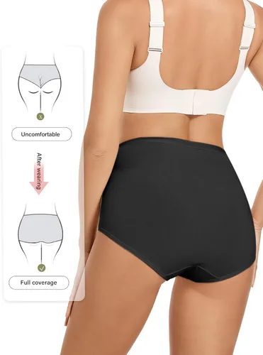 Vista 4 de MEIYATING Ropa interior de cintura alta para mujer, con control de abdomen, bragas posparto, paquete múltiple