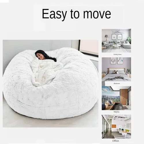 Vista 4 de HWOEK Puf de piel gigante para adultos, muebles de sala de estar, grande, redondo, suave, esponjoso, de piel sintética (sin relleno), funda de sofá