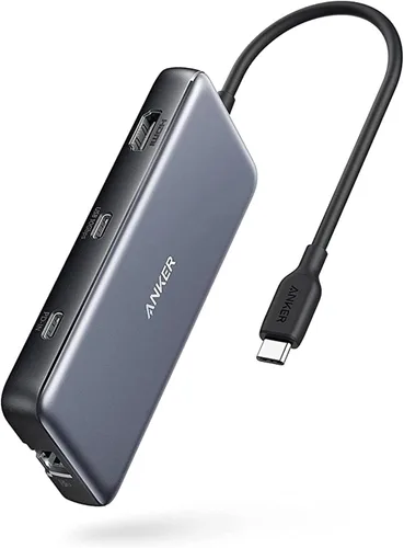 Vista 4 de Anker 555 Hub USB-C (8 en 1), con suministro de energía de 85W, puerto HDMI 4K 60Hz, USB C de 10Gbps y 2 puertos de datos A, lector de tarjetas