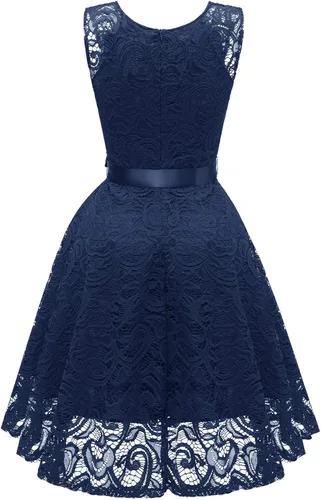 Vista 3 de Vestidos de novia para novia sin mangas vintage floral encaje cóctel cuello en V fiesta cóctel fiesta de cóctel Azul Marino M