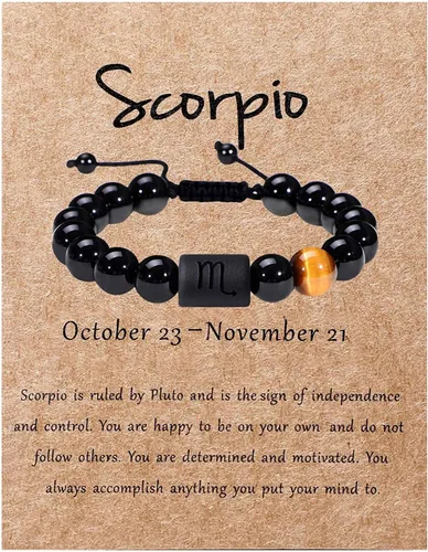 Vista 7 de SUMMER LOVE Pulsera del zodiaco para hombres y mujeres, 0.394 pulgadas, piedra de ónix negro natural, signo de estrella, constelación, pulsera
