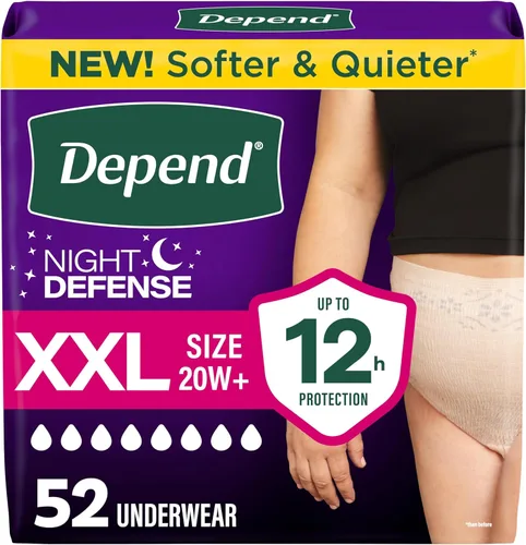 Vista 11 de Depend Night Defense - Pañales para adultos, ropa interior para incontinencia y fugas de vejiga posparto para mujer, desechables, durante la noche