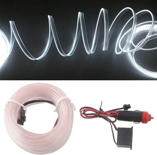 Vista 14 de Cable electroluminiscente de luz de neón de 16 pies y 12 V con protección de fusible para decoración interior de automóvil con borde de costura