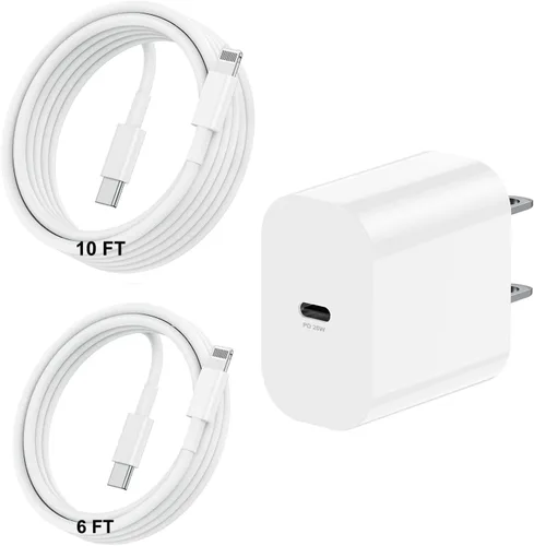 Vista 8 de Cargadores rápidos USB C de pared de 20 W, enchufe de alimentación con cable tipo C a Lightning de 6 pies, cable de carga Lightning