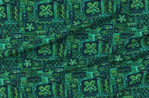 Vista 4 de Spoonflower Tela - Flores verdes azules esmeralda olas retro Tiki hawaiano vintage mediados impreso en tela de gasa Fat Quarter - Costura de ropa