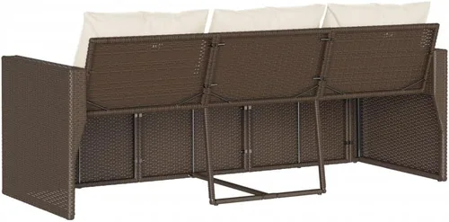 Vista 6 de Patio Sofa 3-Seater Brown Poly Rattan with Cushions Brown and Cream White