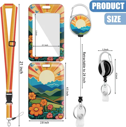 Vista 2 de Portatarjetas con cordón ajustable y carrete retráctil para insignias, protector de identificación vertical de dibujos animados, atardecer, llavero